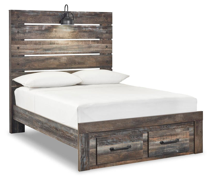 Drystan Full Panel Bed with 2 Storage Drawers with Mirrored Dresser - alternate view 3