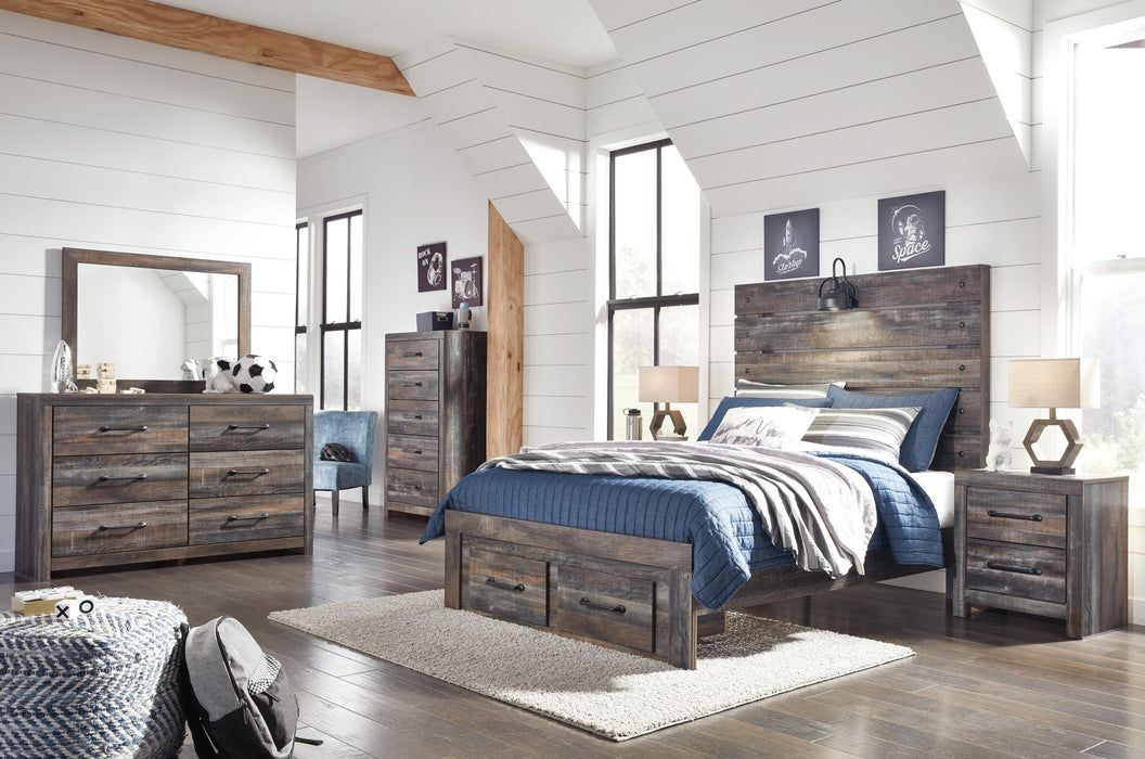 Drystan Full Panel Bed with 2 Storage Drawers with Mirrored Dresser - alternate view 2