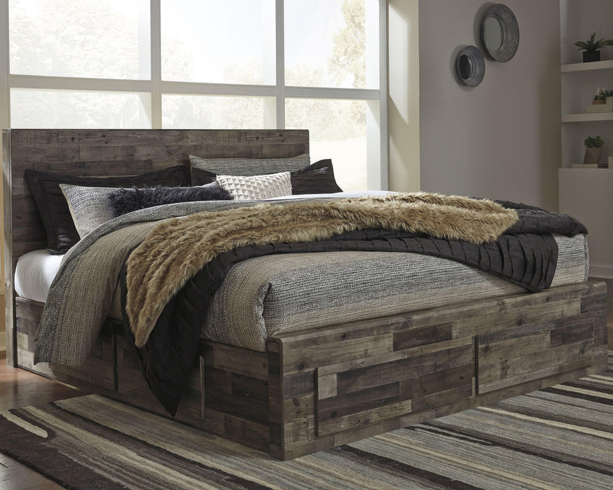Derekson King Panel Bed with 6 Storage Drawers with Mirrored Dresser, Chest and Nightstand - alternate view 6