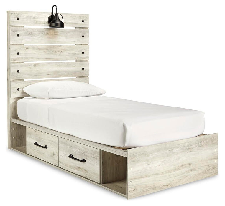 Cambeck Twin Panel Bed with 4 Storage Drawers with Mirrored Dresser, Chest and Nightstand - alternate view 3