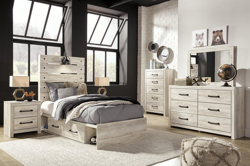Cambeck Twin Panel Bed with 4 Storage Drawers with Mirrored Dresser, Chest and Nightstand - alternate view 2