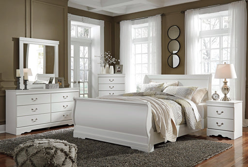 Anarasia Queen Sleigh Bed with Mirrored Dresser, Chest and Nightstand - alternate view 2