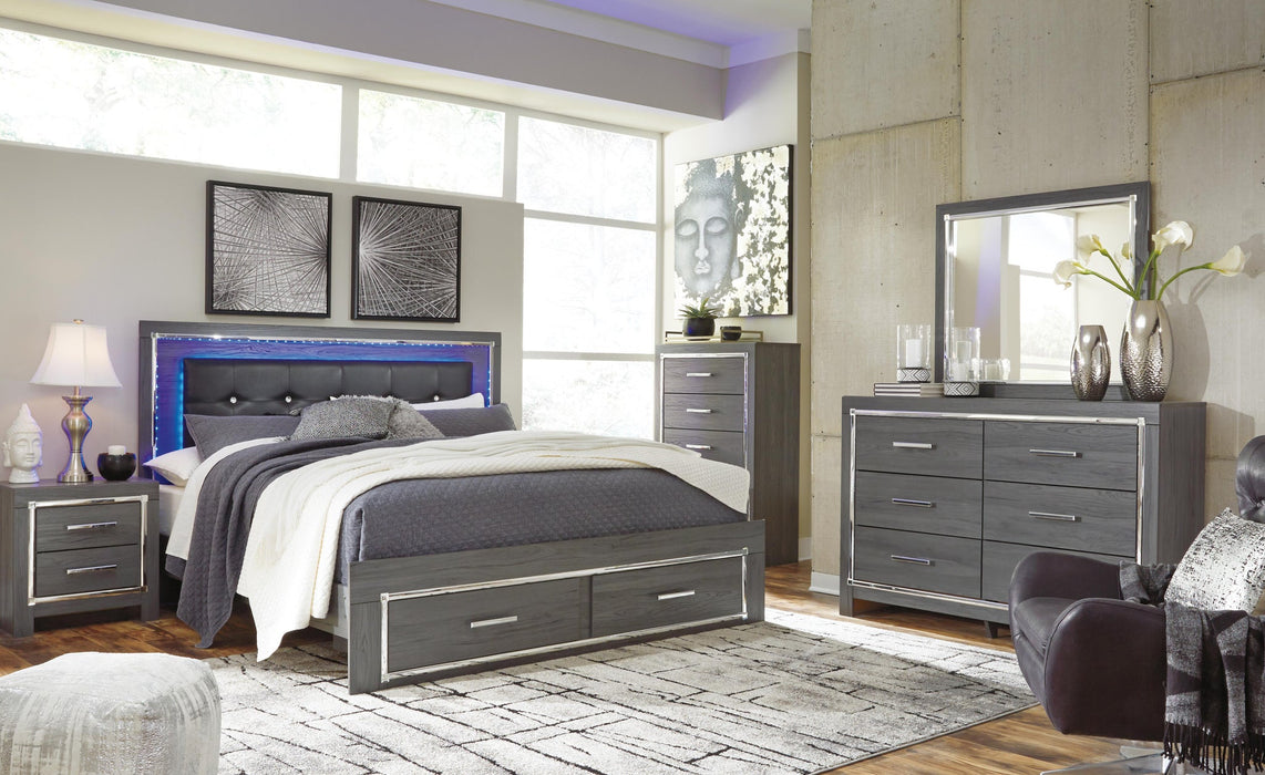 Lodanna King Panel Bed with 2 Storage Drawers, Dresser, Mirror, Chest and Nightstand - alternate view 2