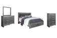 Lodanna King Panel Bed with 2 Storage Drawers, Dresser, Mirror, Chest and Nightstand