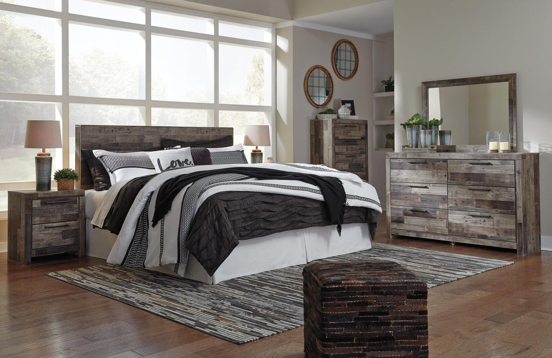 Derekson King Panel Headboard Bed with Mirrored Dresser, Chest and Nightstand - alternate view 11