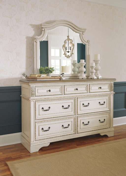 Realyn King Upholstered Panel Bed with Mirrored Dresser - alternate view 2