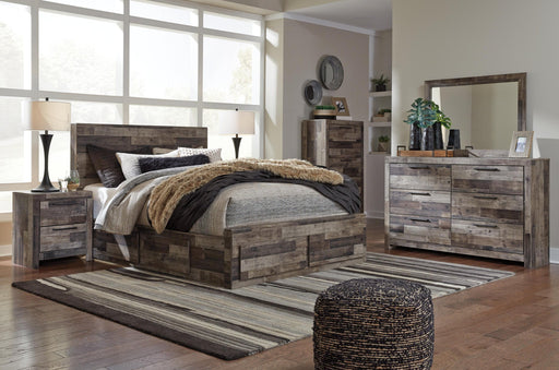 Derekson Queen Panel Bed with 6 Storage Drawers with Mirrored Dresser, Chest and Nightstand - alternate view 2