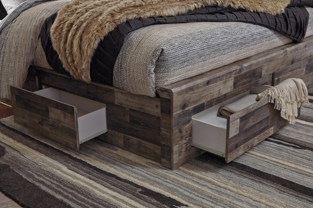 Derekson Queen Panel Bed with 6 Storage Drawers with Mirrored Dresser, Chest and Nightstand - alternate view 7