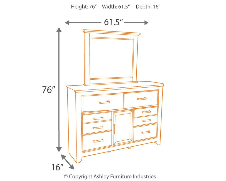 Juararo King/California King Panel Headboard Bed with Mirrored Dresser, Chest and Nightstand - alternate view 9