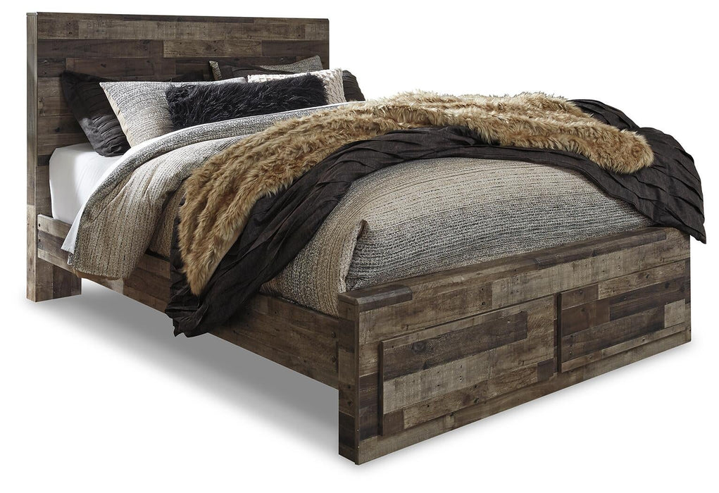 Derekson Queen Panel Bed with 2 Storage Drawers with Mirrored Dresser, Chest and Nightstand - alternate view 2