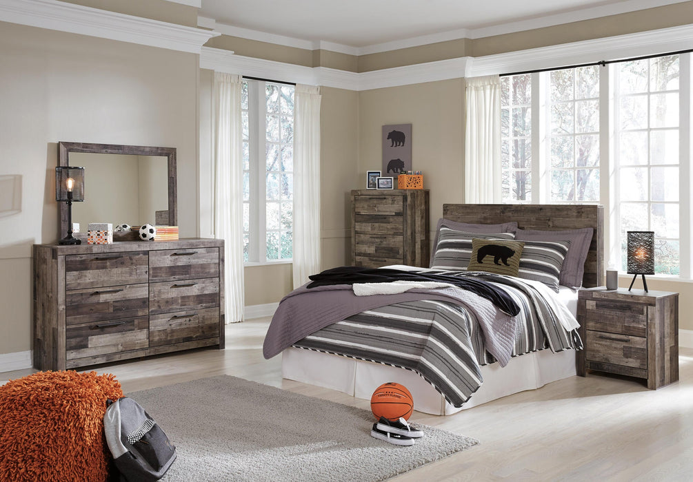 Derekson Full Panel Headboard Bed with Mirrored Dresser, Chest and Nightstand - alternate view 2