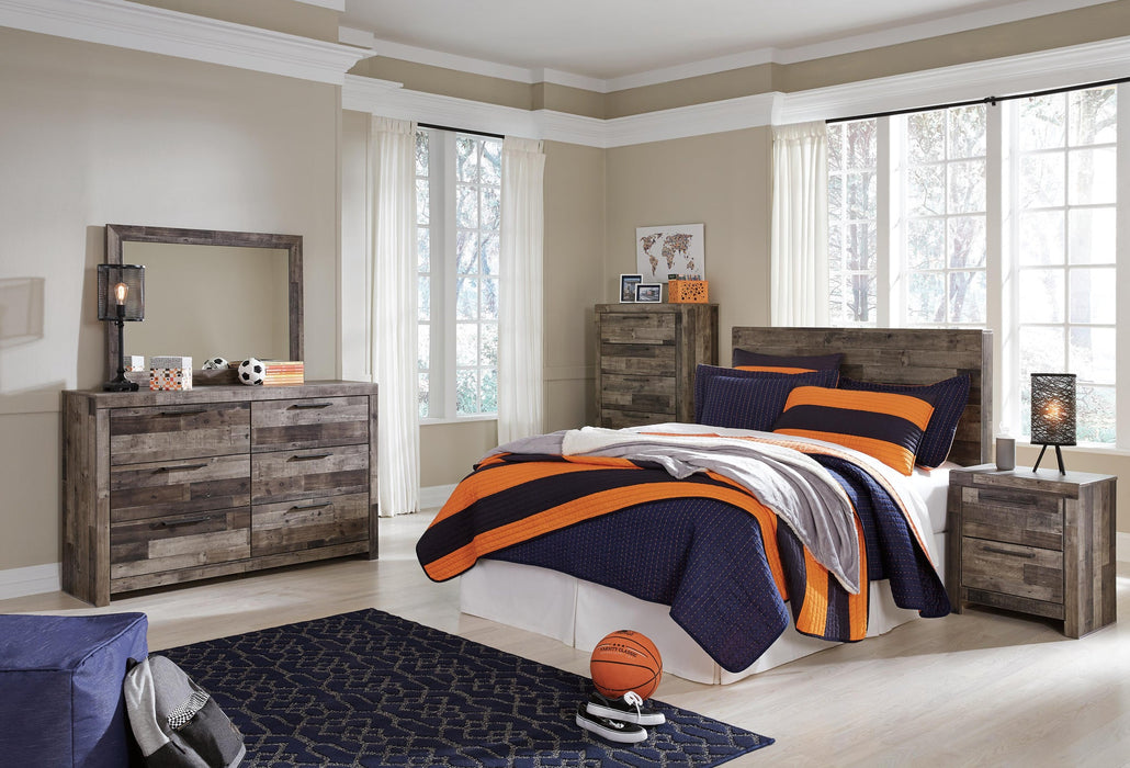 Derekson Full Panel Headboard Bed with Mirrored Dresser, Chest and Nightstand - alternate view 11