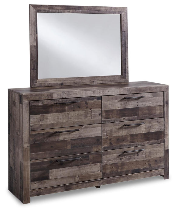 Derekson King Panel Bed with 4 Storage Drawers with Mirrored Dresser - alternate view 3