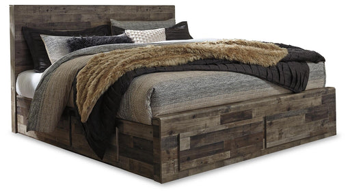 Derekson King Panel Bed with 4 Storage Drawers with Mirrored Dresser - alternate view 2