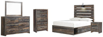 Drystan Full Panel Bed with 4 Storage Drawers, Dresser, Mirror, Chest and Nightstand
