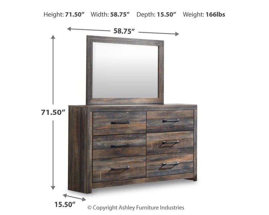 Drystan Queen Panel Bed with 2 Storage Drawers with Mirrored Dresser - alternate view 5