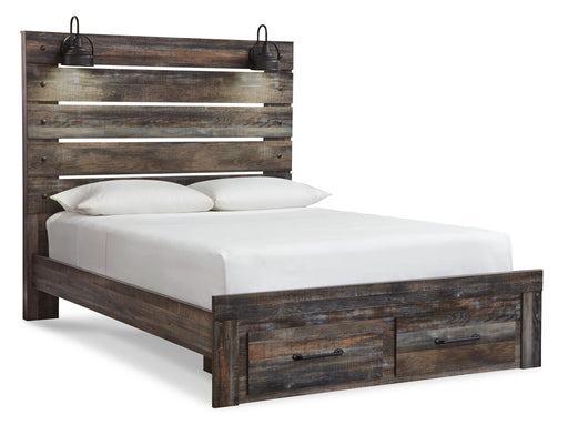 Drystan Queen Panel Bed with 2 Storage Drawers with Mirrored Dresser - alternate view 2
