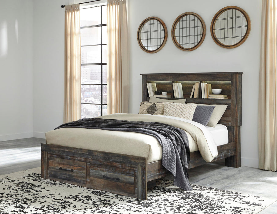 Drystan Queen Panel Bed with 2 Storage Drawers with Mirrored Dresser - alternate view 4