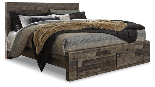 Derekson King Panel Bed with 2 Storage Drawers with Mirrored Dresser, Chest and Nightstand - alternate view 2
