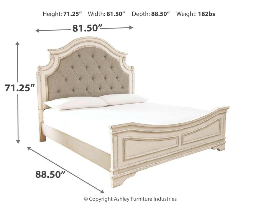 Realyn Queen Upholstered Panel Bed with Mirrored Dresser - alternate view 8