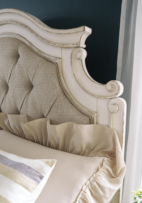 Realyn Queen Upholstered Panel Bed with Mirrored Dresser - alternate view 6