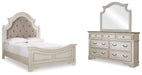 Realyn Queen Upholstered Panel Bed with Mirrored Dresser - alternate view 2