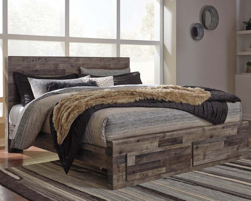 Derekson King Panel Bed with 2 Storage Drawers with Mirrored Dresser - alternate view 4