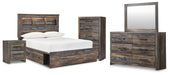 Drystan Full Bookcase Bed with 2 Storage Drawers with Mirrored Dresser, Chest and Nightstand