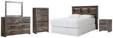 Drystan Queen Bookcase Headboard, Dresser, Mirror, Chest and Nightstand