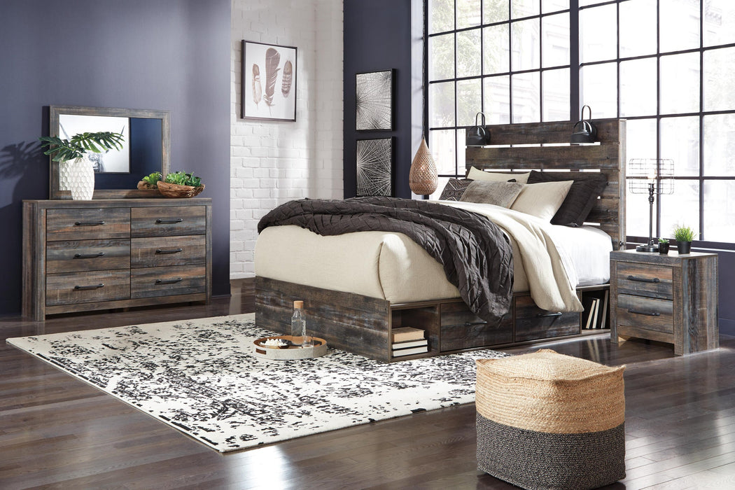 Drystan King Panel Bed with 4 Storage Drawers with Mirrored Dresser - alternate view 2