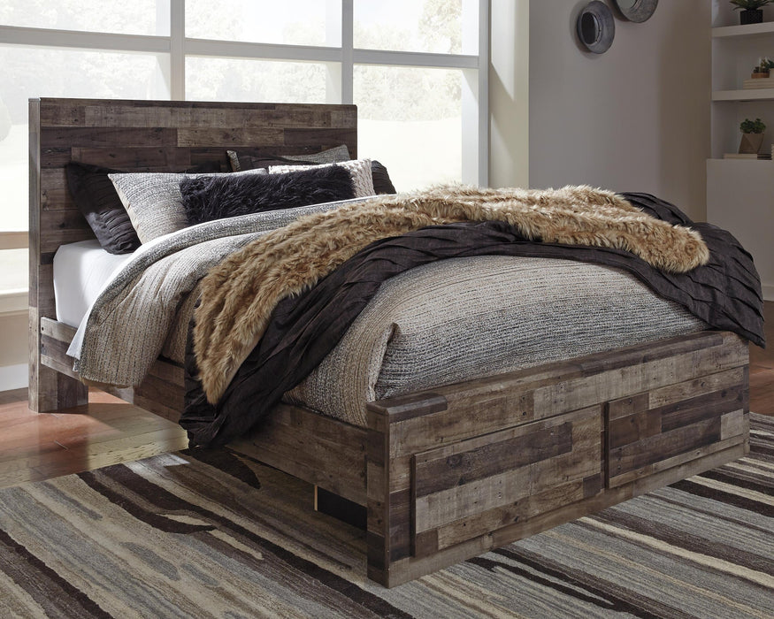 Derekson Queen Panel Bed with 2 Storage Drawers with Mirrored Dresser - alternate view 4