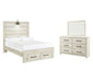 Cambeck Full Panel Bed with 2 Storage Drawers with Mirrored Dresser