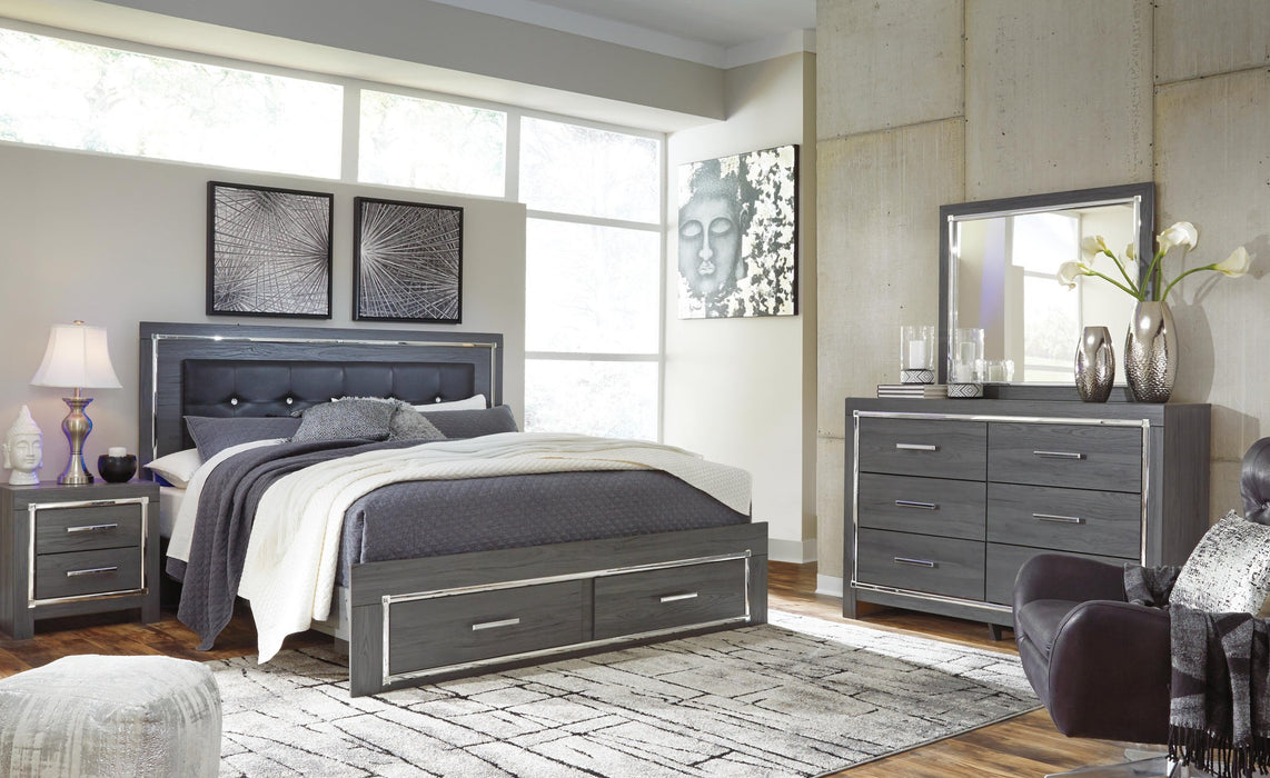 Lodanna King Panel Bed with 2 Storage Drawers with Mirrored Dresser - alternate view 2
