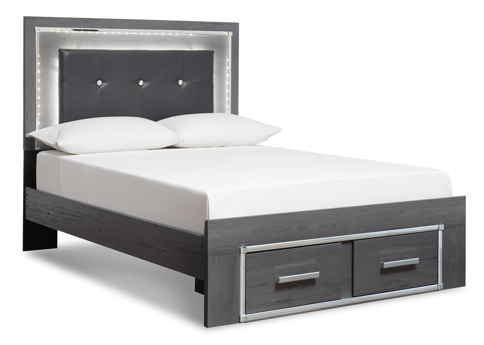 Lodanna Queen Panel Bed with 2 Storage Drawers with Mirrored Dresser - alternate view 3
