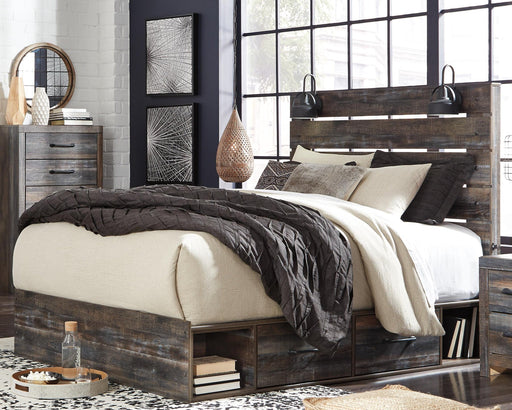 Drystan Queen Panel Bed with 4 Storage Drawers with Mirrored Dresser - alternate view 2