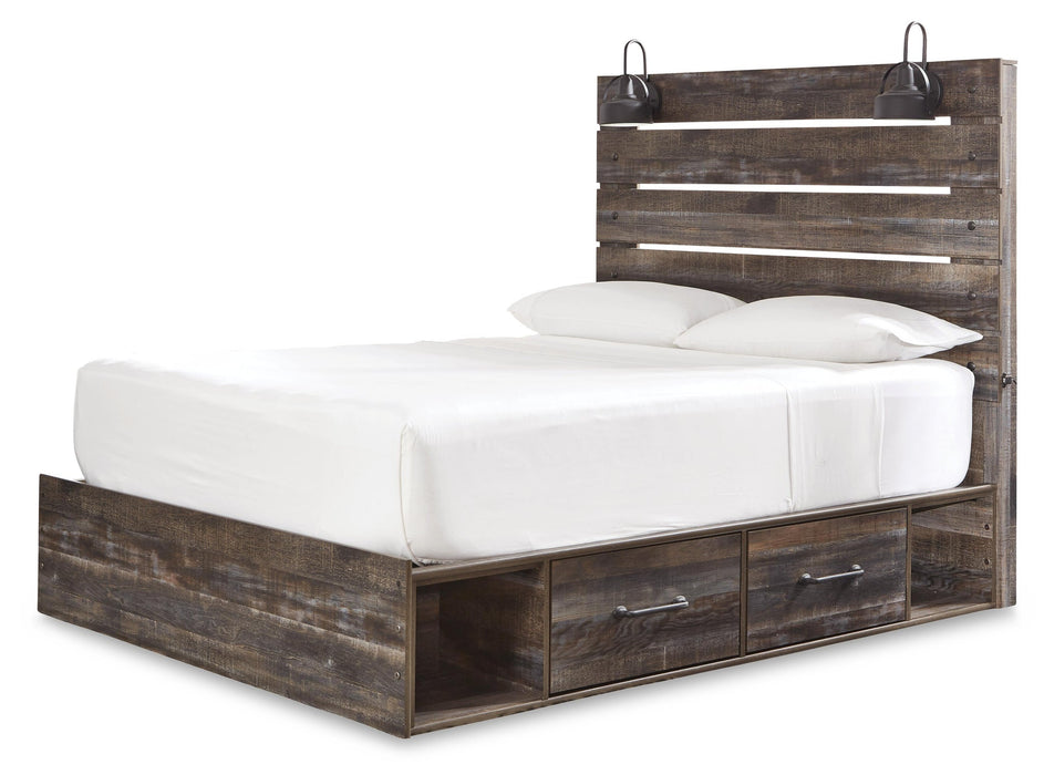 Drystan Queen Panel Bed with 4 Storage Drawers with Mirrored Dresser - alternate view 4