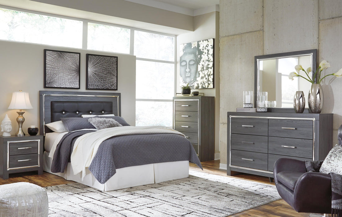 Lodanna Queen/Full Upholstered Panel Headboard Bed with Mirrored Dresser, Chest and Nightstand - alternate view 2