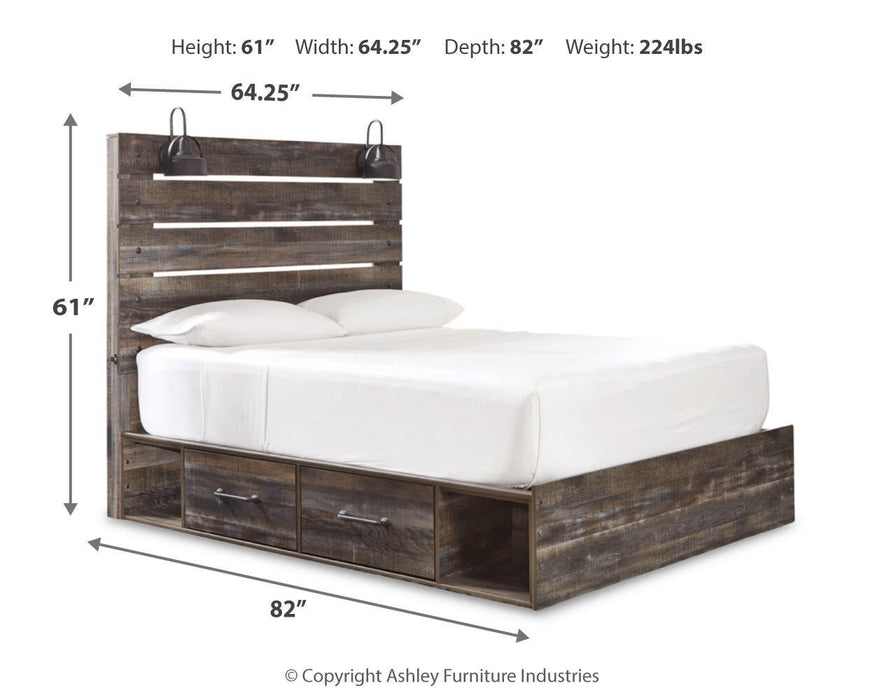 Drystan Queen Panel Bed with 2 Storage Drawers with Mirrored Dresser - alternate view 6