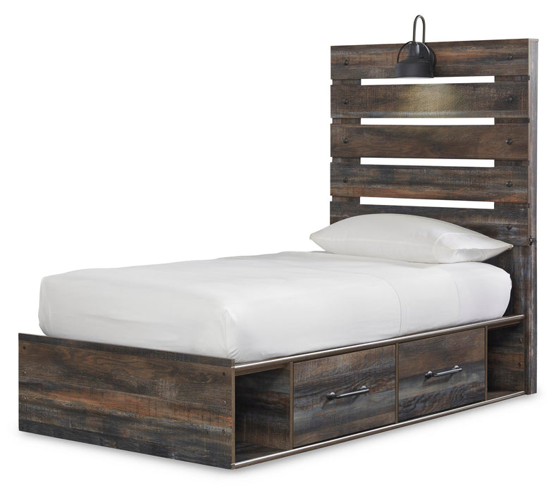 Drystan Twin Panel Bed with 4 Storage Drawers with Mirrored Dresser - alternate view 4