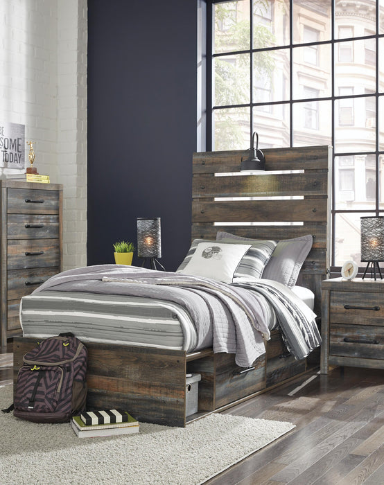 Drystan Twin Panel Bed with 4 Storage Drawers with Mirrored Dresser - alternate view 2