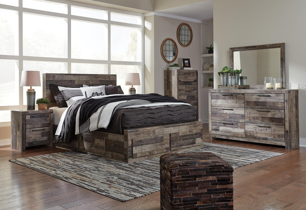 Derekson Queen Panel Bed with 4 Storage Drawers with Mirrored Dresser, Chest and Nightstand - alternate view 11