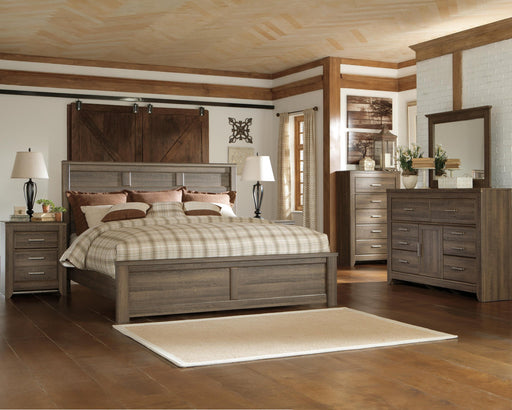 Juararo California King Panel Bed with Mirrored Dresser - alternate view 2