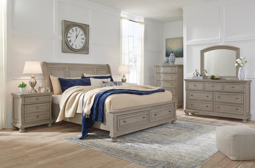 Lettner California King Sleigh Bed with Mirrored Dresser, Chest and Nightstand - alternate view 2