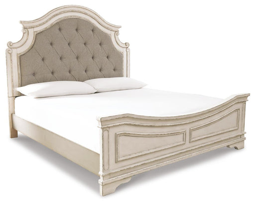 Realyn California King Upholstered Panel Bed with Mirrored Dresser - alternate view 2