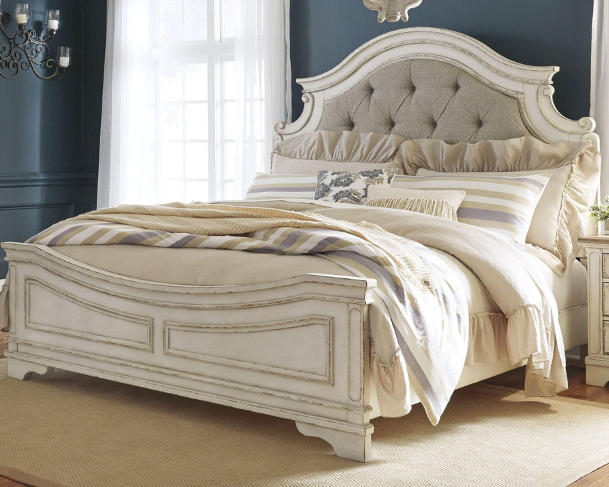 Realyn California King Upholstered Panel Bed with Mirrored Dresser - alternate view 4