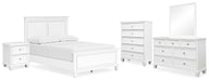 Fortman Full Panel Bed with Mirrored Dresser, Chest and Nightstand
