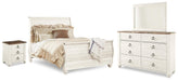 Willowton Queen Sleigh Bed with Mirrored Dresser and Nightstand
