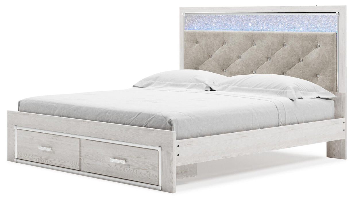 Altyra King Upholstered Storage Bed with Mirrored Dresser and Nightstand - alternate view 2
