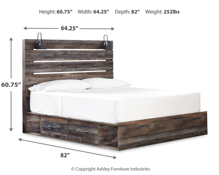 Drystan King Panel Bed with 2 Storage Drawers with Mirrored Dresser and Nightstand - alternate view 7