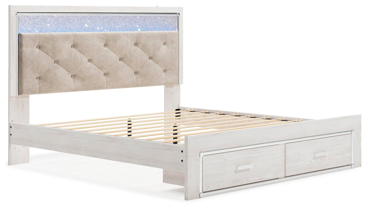 Altyra King Upholstered Storage Bed with Mirrored Dresser and Nightstand - alternate view 3